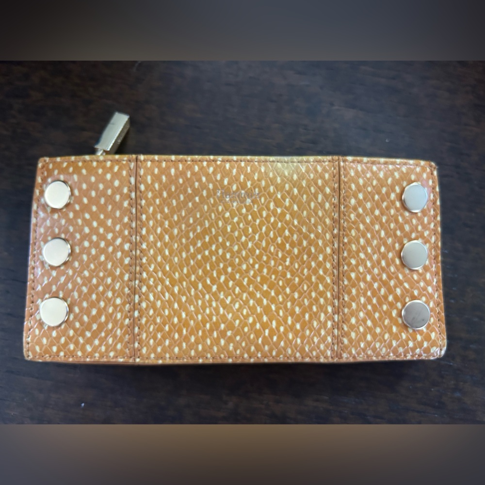 Hammitt 110 North Wallet In Apricot tan EUC Leather Gold Snake